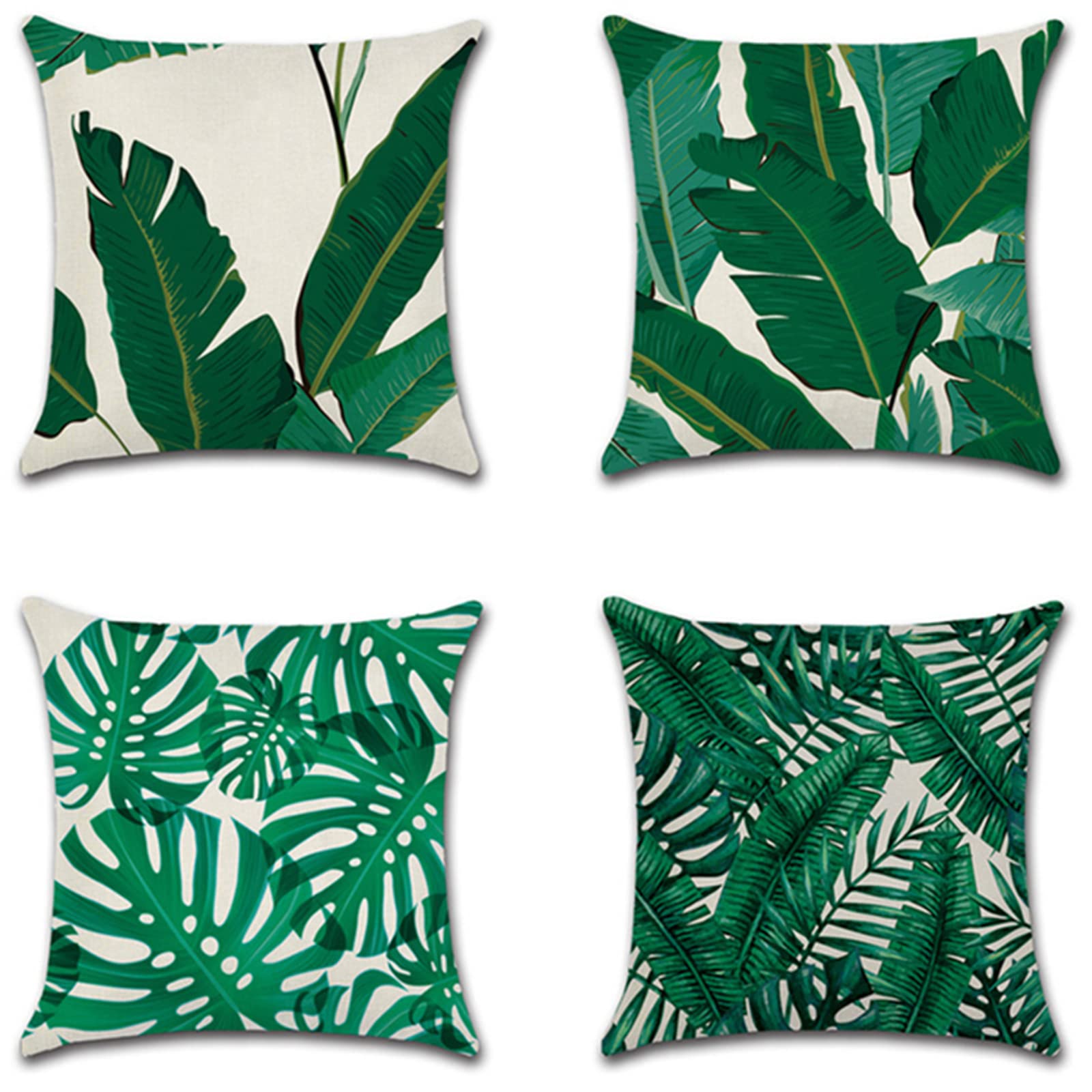 4 sztuki dekoracyjnych poszewek na poduszki, 50 x 50 cm, nowoczesny design dwustronny nadruk poszewka na poduszkę do ogrodu na zewnątrz patio ławka salon sofa dekoracja domu poszewka na poduszkę zielony liść, 50 x 50 cm