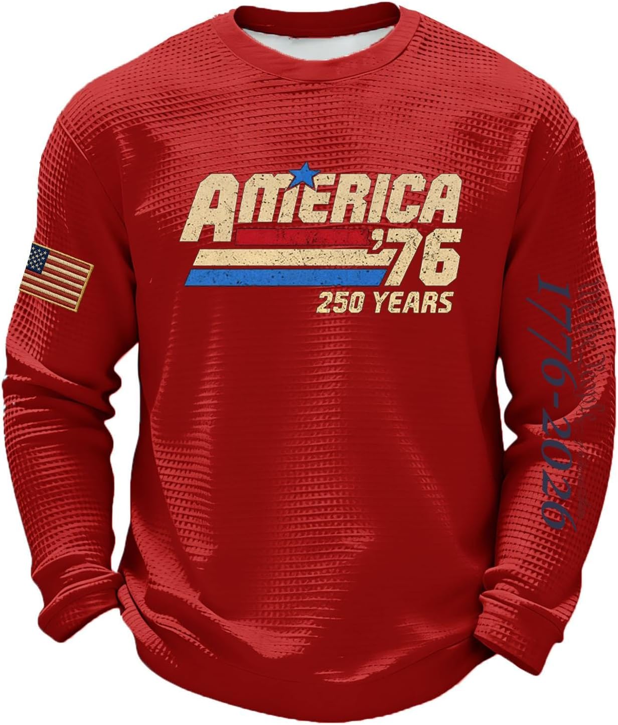 RTRDE Men's American Shirt Long Sleeve 1776-2026 Independence Day 250th Flag Print Patriotic T Shirt, S-5XL