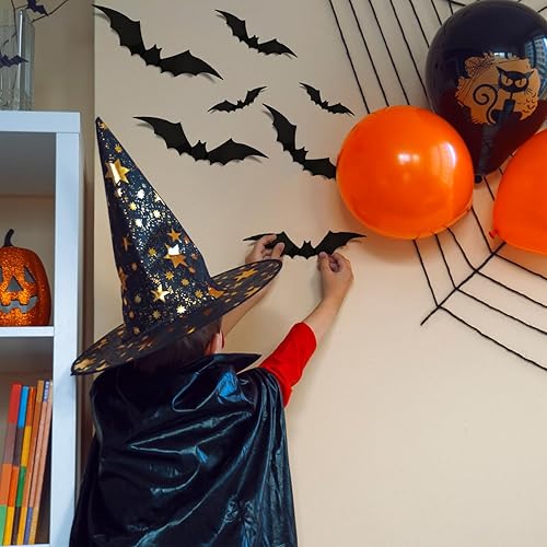 Miniatura 6 de 288 piezas de decoraciones de Halloween murciélagos 3D, decoraciones de Halloween para interiores y exteriores, 4 tamaños diferentes para decoración