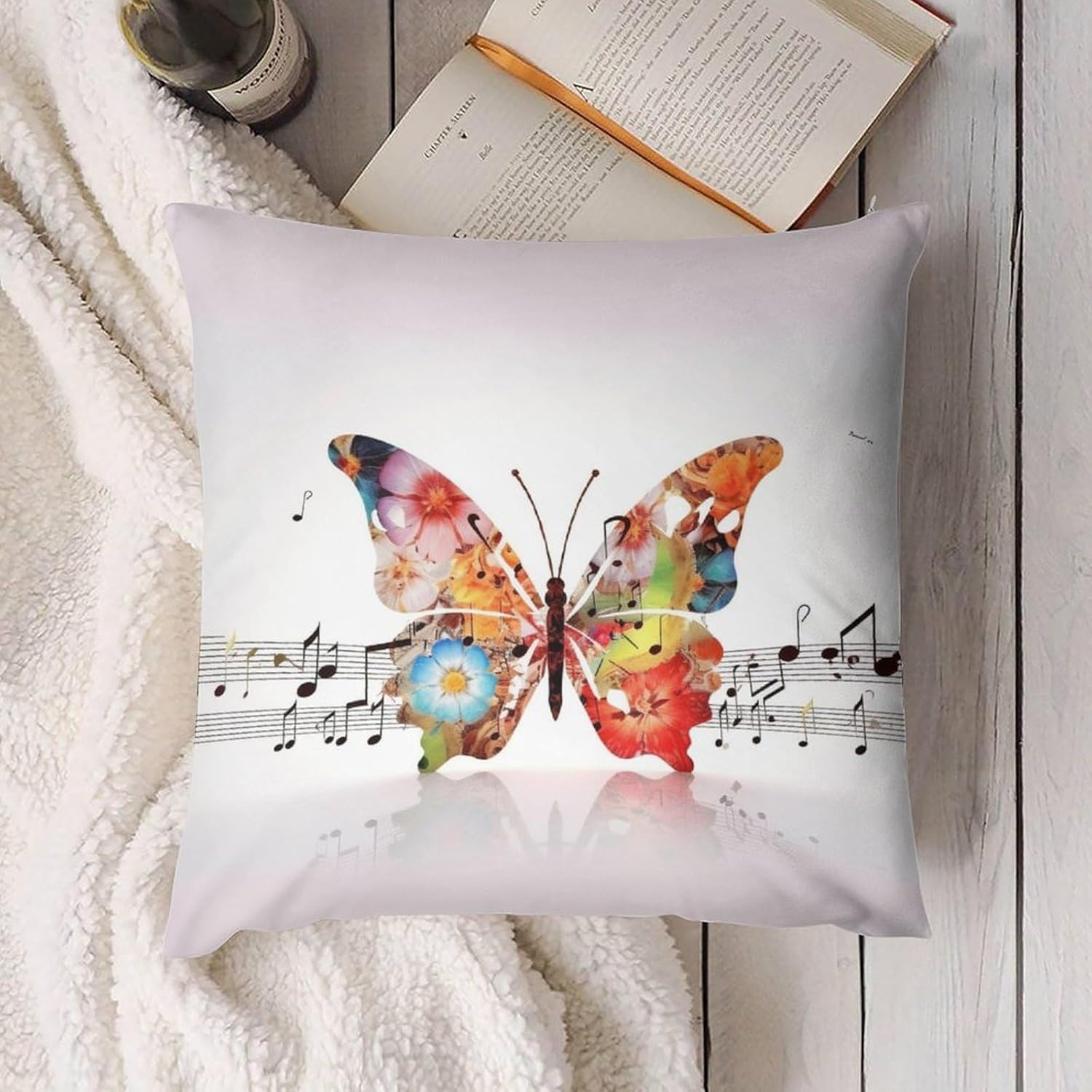 Zippered Pillow Cover, Pillow Protector, Music Butterfly Printed Pillow Cover of 4, Pillow Not Included