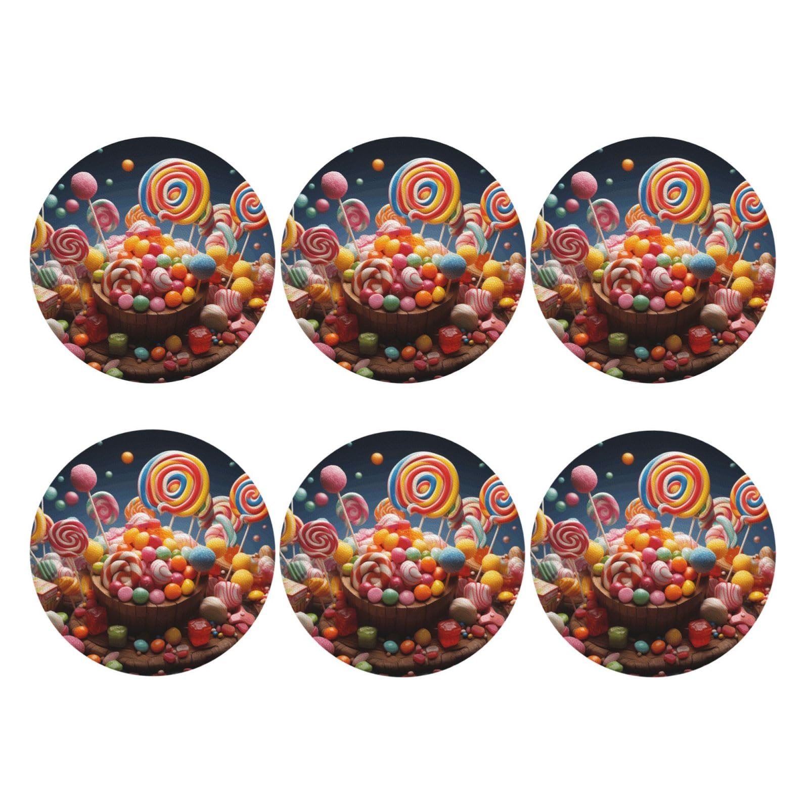 6pcs Leather Coasters for Drinks, Colour Candy Drink Coasters for Tabletop Protection, 4" Cup Coasters for Coffee Table Decor, Non-Slip Drinking Cup Mat for Hot Or Cold Drink