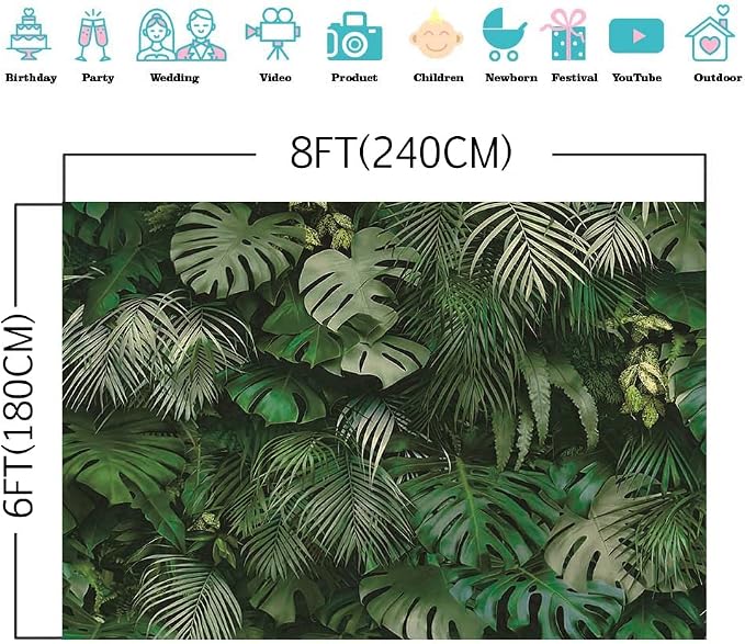 Fondo fotográfico de tela 8x6FT con hojas tropicales verdes miniatura 3