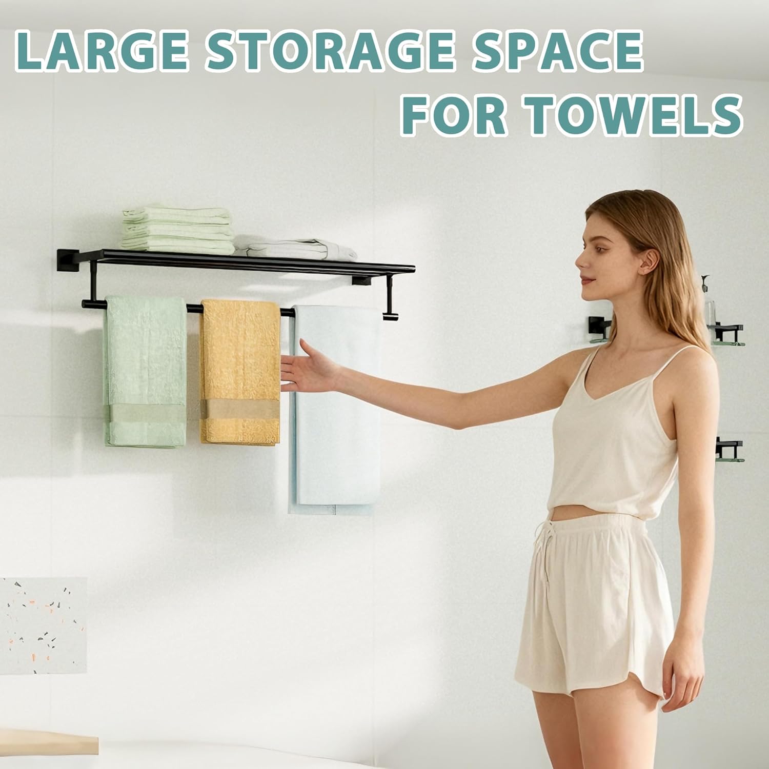 Alise 28 Inch Towel Racks for Bathroom Wall Mounted,Bathroom Towel Rack with Tower Bar,Double Towel Racks for Bathroom,SUS304 Stainless Steel Bathroom Towel Holder Matte Black - Image 3