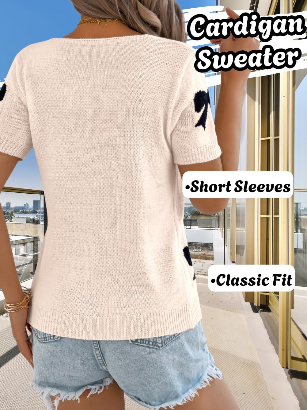 Women 2000S Bow Knit Cardigan Sweaters, Short Sleeve Tie Front Lightweight Crochet Top, Summer Going Out Date Outfits - Image 3