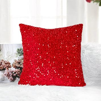 DUOBAO Red Sequin Velvet Pillow Covers 20x20 Inch Decorative Soft Couch and Sofa Pillowcases Set of 1 for Chair Sofa Bedroom and Kitchen Decor20inchx20inch,1pc