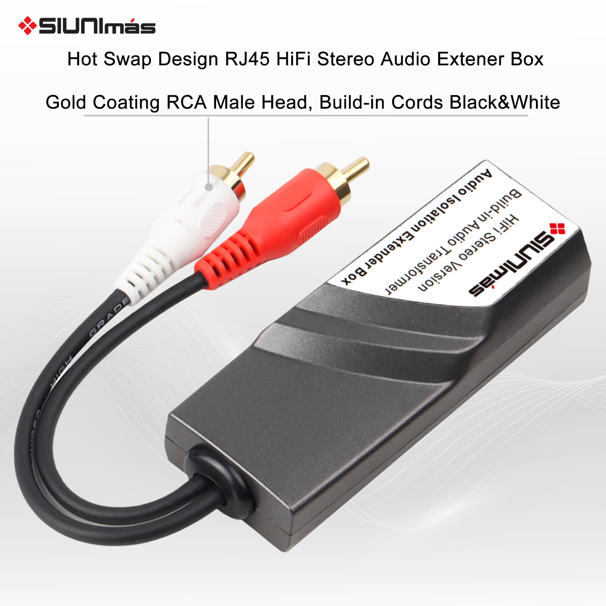 Convertitore audio da RJ45 a RCA maschio-femmina, isolatori audio integrati che si collegano su Cat5/Cat6, ecc., connettori con rivestimento in oro di qualità a convertitore audio stereo RJ45