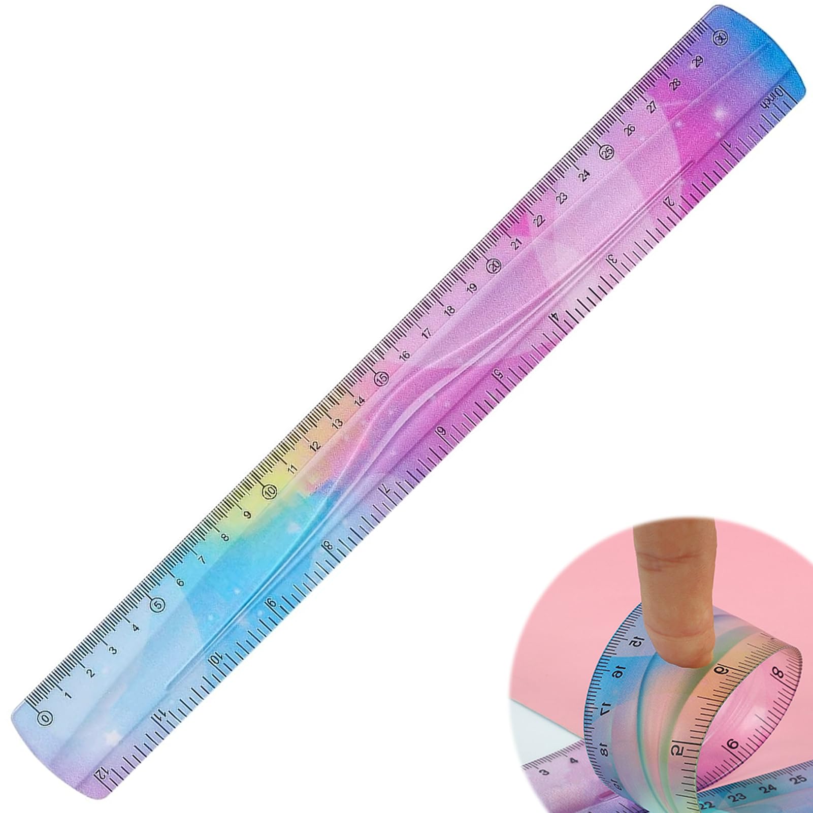 1 Pieza Regla 30 cm,Regla 30 cm Escolar,Regla 30 cm Escolar Flexible,Regla de PVC de Colores,Regla Blanda,Regla Métrica Recta,para Escuela,Oficina,Hogar (PVC)