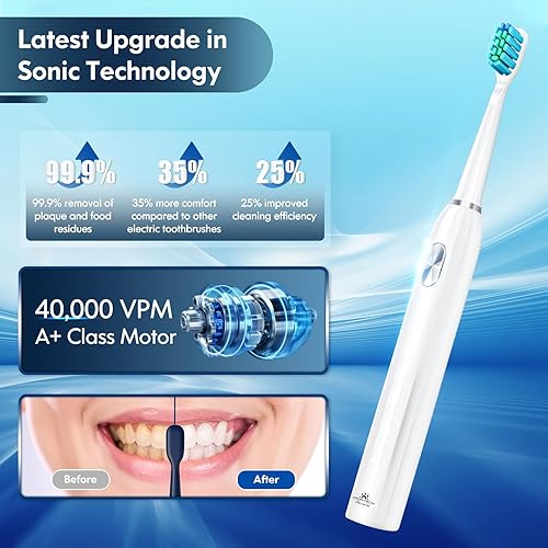 Vista 14 de Cepillo de dientes eléctrico para niños, cepillo de dientes sónico recargable, cepillo de dientes ultrasónico con temporizador, 8 cabezales