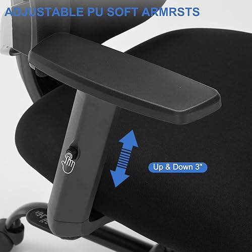 Miniatura 5 de Silla de oficina ergonómica, silla de escritorio ergonómica con altura ajustable, soporte lumbar, soporte de malla de respaldo alto con reposabrazos