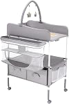 VEVOR Baby Changing Table, Foldable Diaper Change Station with 2 Fabric Drawers, Side Basket & Hanging Rod, Adjustable Height Portable Changing Table with Lockable Wheels & 2 Star Toys, Light Gray