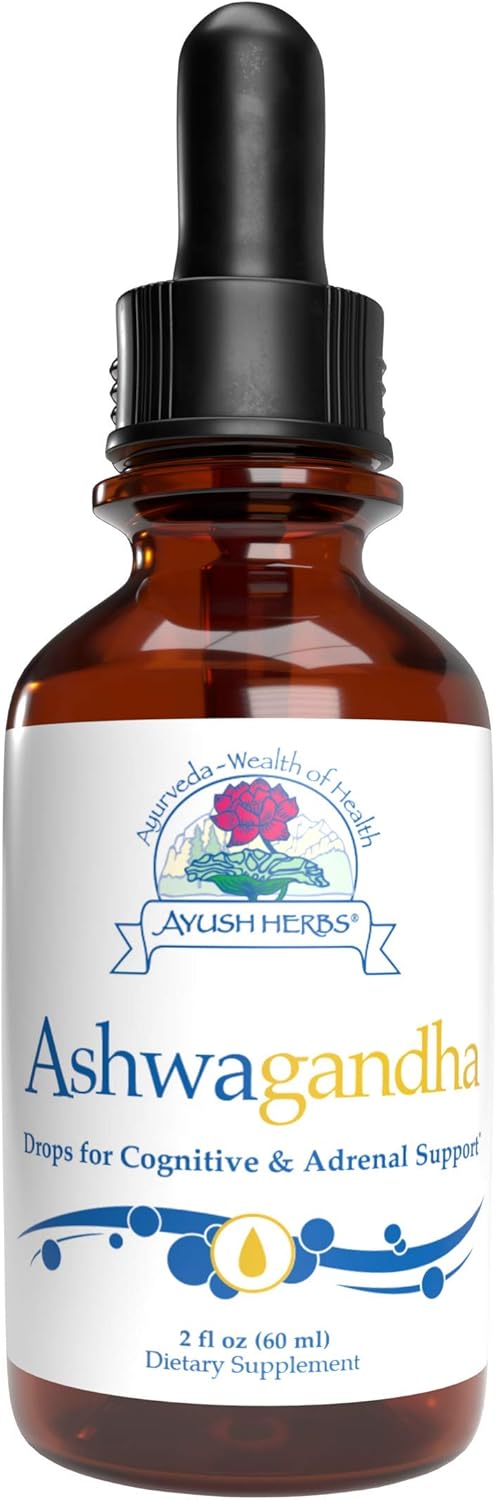 Ayush Herbs Ashwagandha Drops, Powerful Cognitive, Adrenal, Immune System, and Full-Body Support, All-Natural Ayurvedic Herbal Supplement, Doctor-Formulated, 2 Ounces : Health & Household