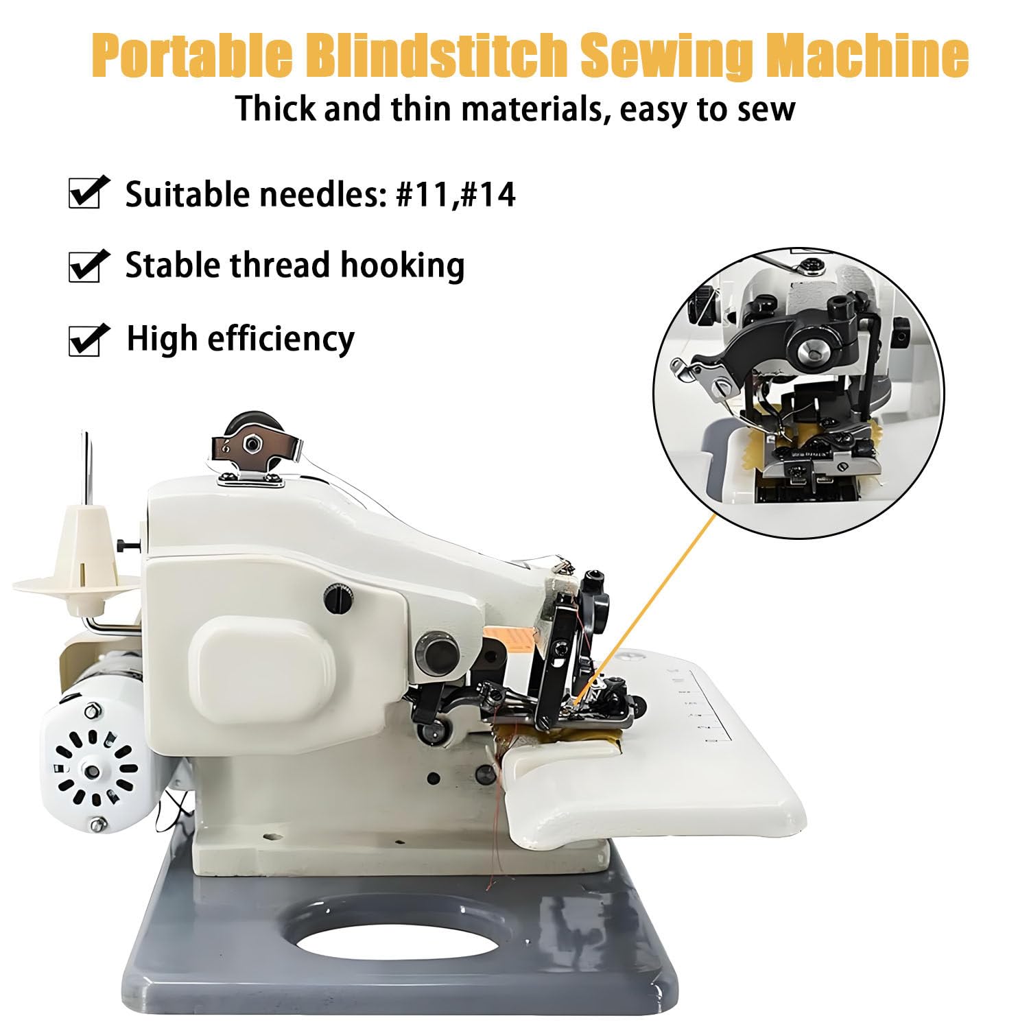 Máquina de Coser de sobremesa portátil con puntada Invisible, Mesa ancha, Longitud de puntada de 3 a 8 mm, Ideal para puños, bajos de Pantalones y Faldas.