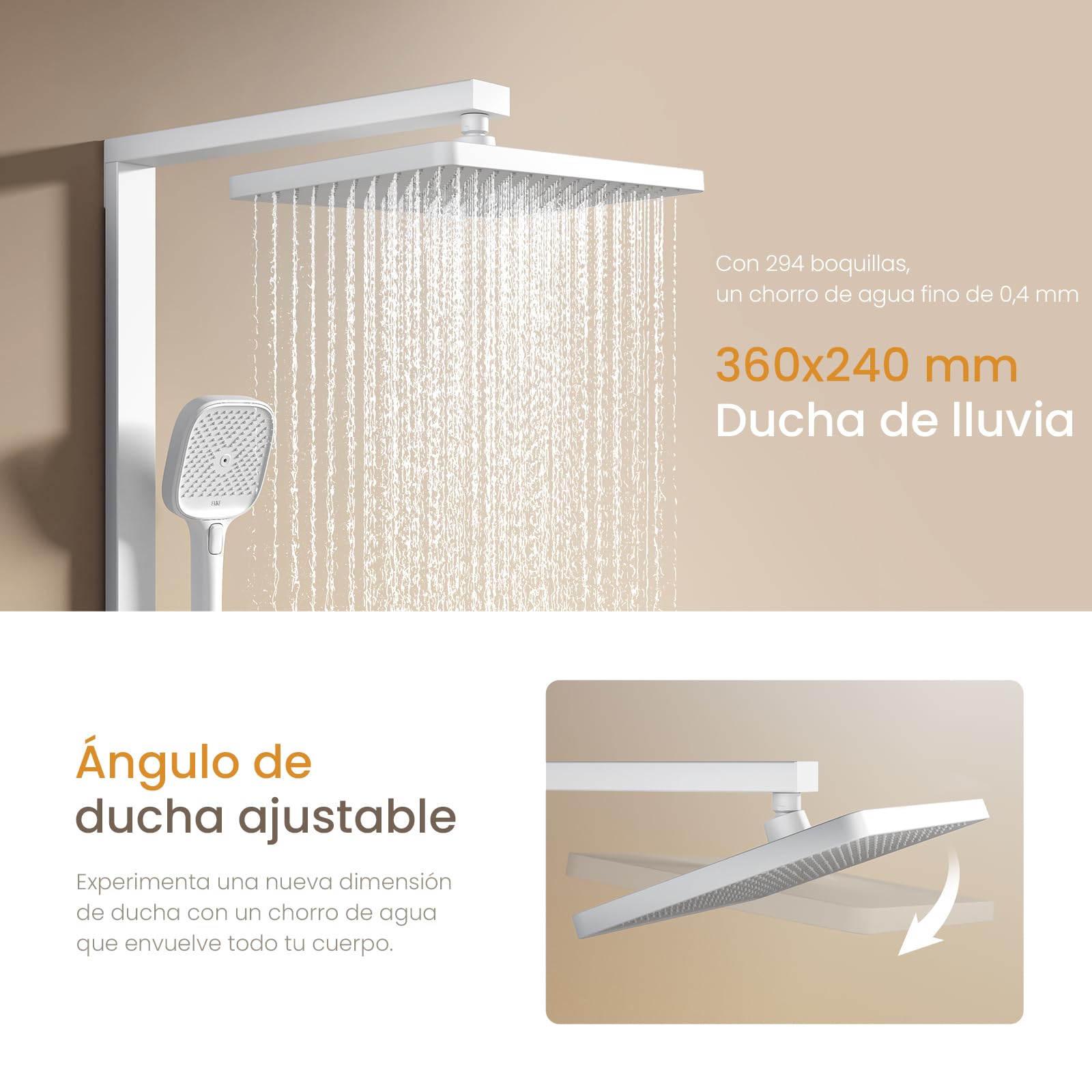 EMKE Columna de Ducha Termostática, Blanco Mate, Caudal Ajustable