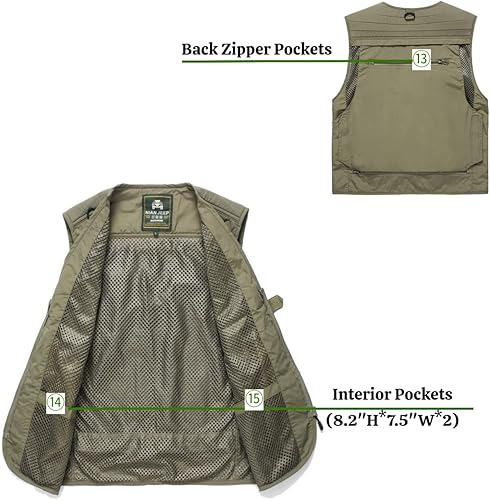 Miniatura 5 de Lilychan Mens Utility Casual Fishing Vests Outdoor Work Vest Multi Pockets Cargo Vest Travel Hunting Camping Outerwear