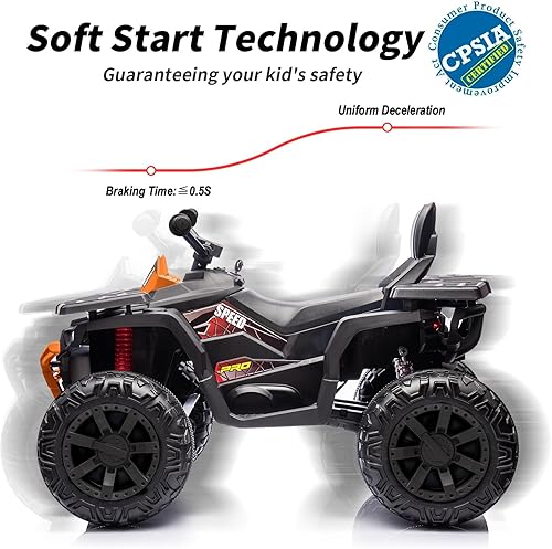 Miniatura 8 de ATV para niños de 4 ruedas, auto de juguete de 24 V para niños grandes con motor de 400 W, 2 plazas, naranja
