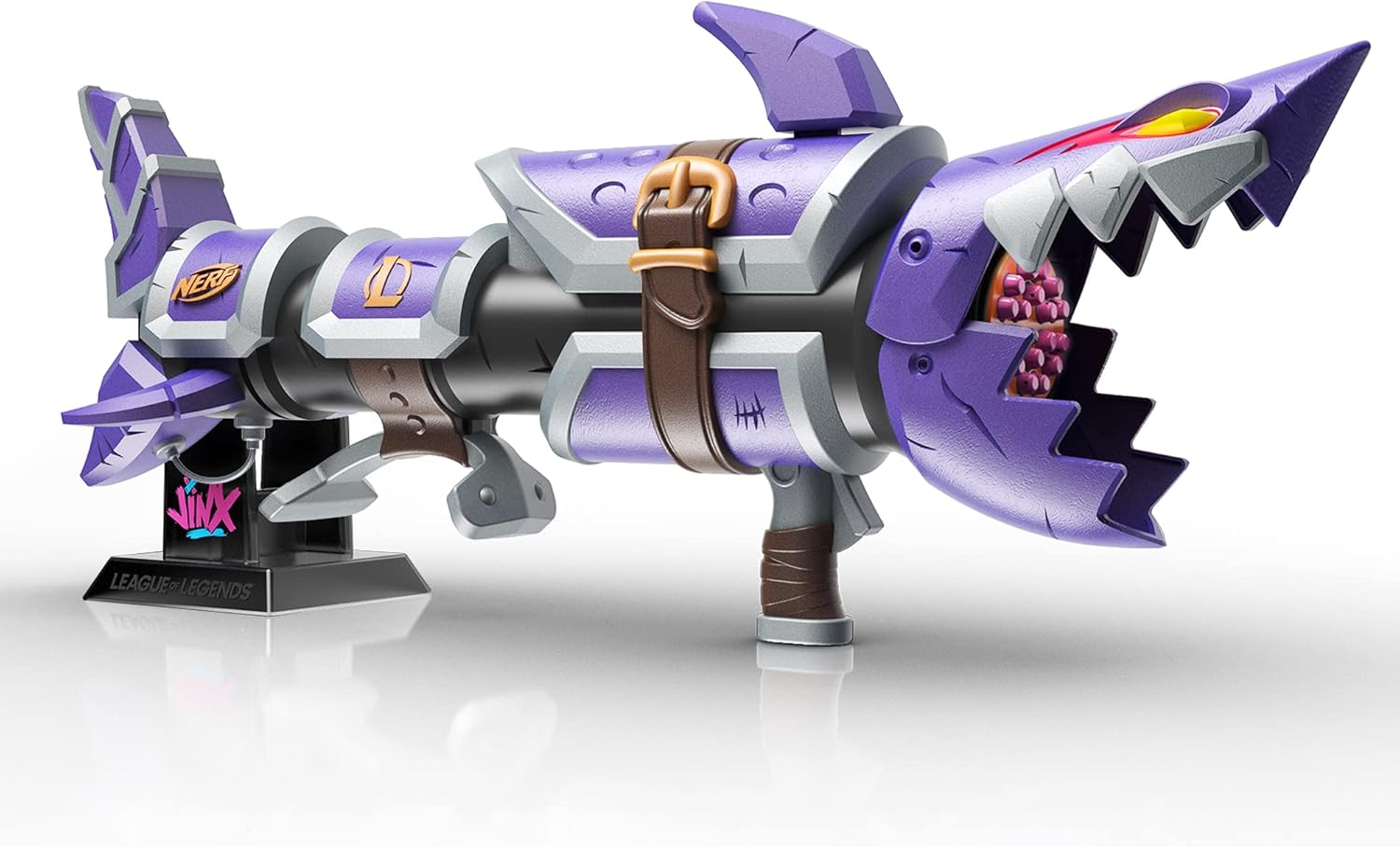 ハズブロ(HASBRO) Nerf Limited League of Legends Zinc Fishbone Blaster, Drum Loading 18 Darts, 18 Nerf Elite Darts, Launches 3 Darts, Includes Display Stand, Fully Made to Order F6382