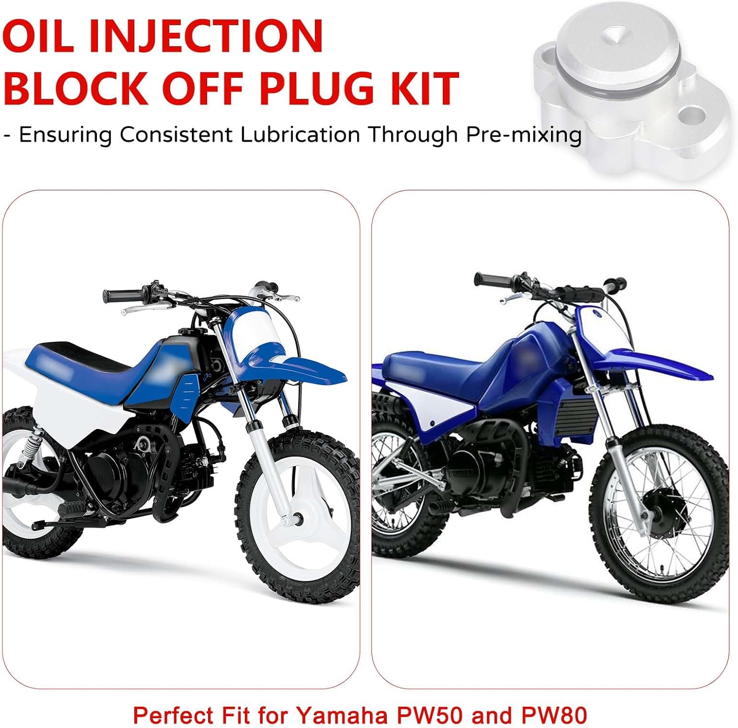 Oil Pump Block Off Kit for Yamaha PW50 PW80 Y-Zinger, w/Plug Cover, O-Ring, Bolts & Port Caps