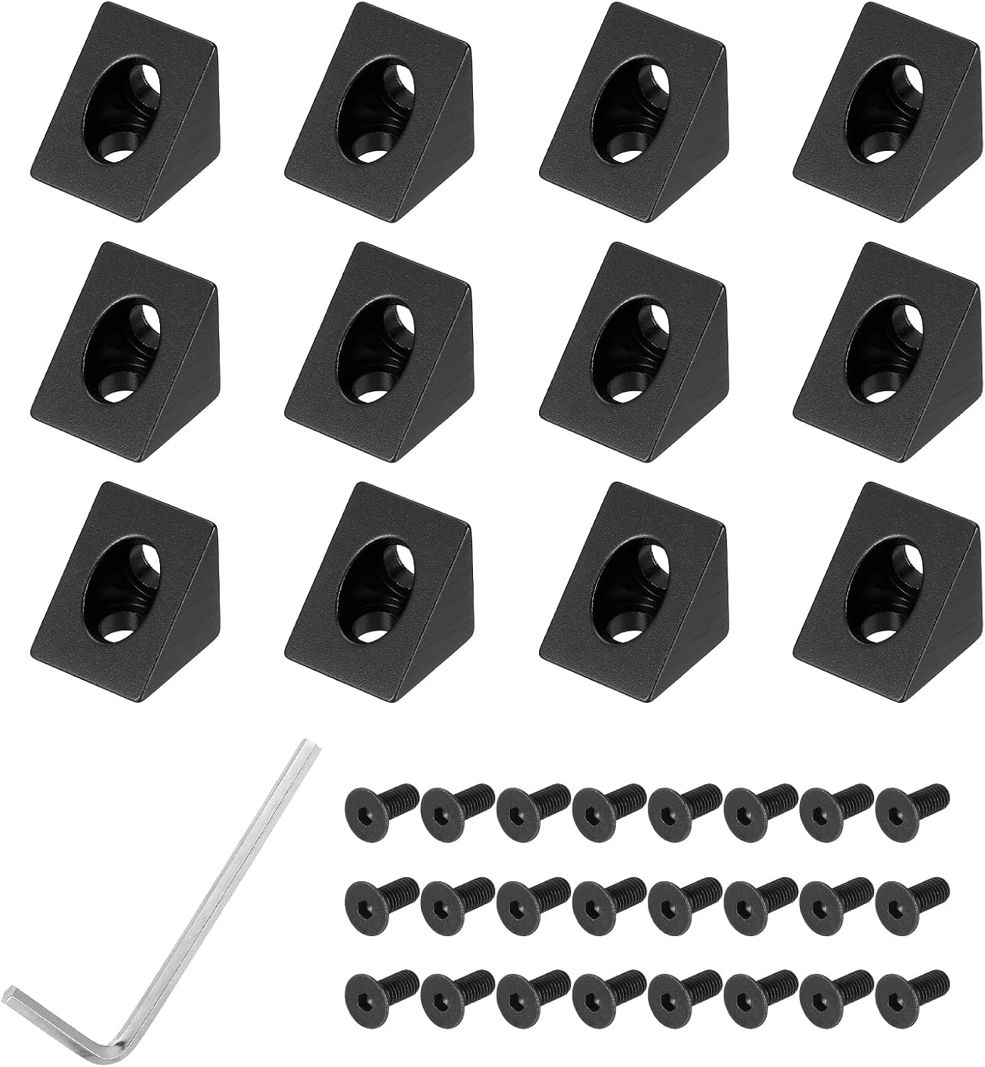 MECCANIXITY Black Aluminum Extrusion Profile Connector Set, 2020 Series T Slot L-Shaped Corner Brackets with 24 Screws Extruded Hardware for Aluminum Extrusion Rail Accessories
