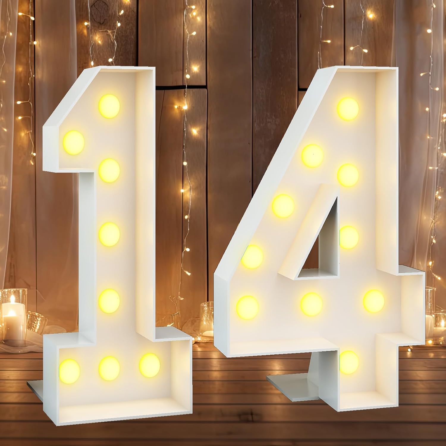 Pack of Light up Number 14 41, 14th 41st birthday Party Decorations with Light, White 4ft Marquee 1 and 4 Numbers, Large Mosaic Frame Letter Cardboard Pre-Cut Thick Foam Board Sign