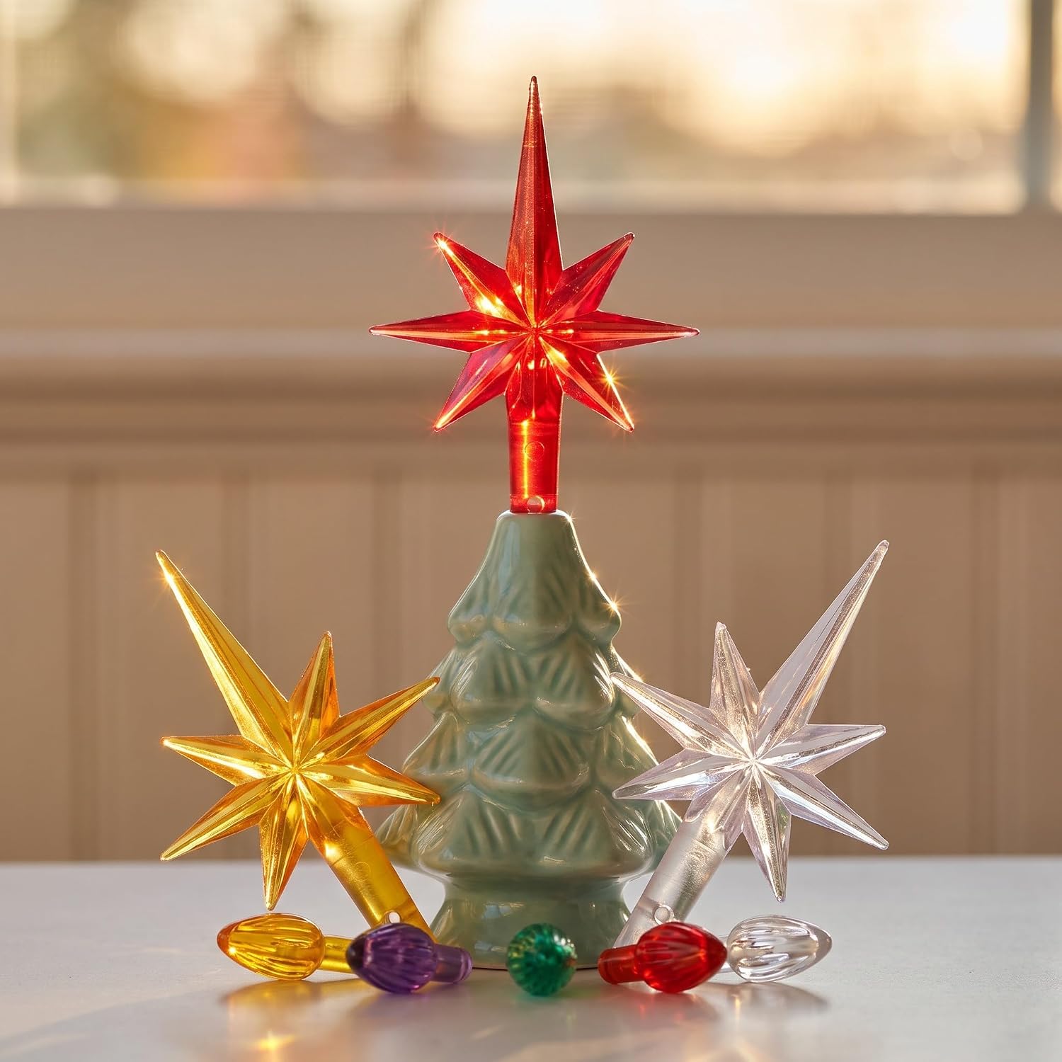 Christmas Tree Twist Lights Xmas Ceramic with Star Toppers