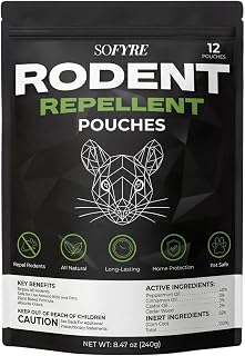SoFyre Rodent Repellent Pouches 12-Pack Mouse Repellent for Home RV Garage Car Basement, Mice Indoor & Outdoor Deterrent, Peppermint Cinnamon Cedarwood Rat Repellent, Plant-Based Natural Pest Control