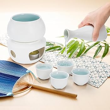 Amazon.com | Foraineam White Ceramic Sake Set with Warmer