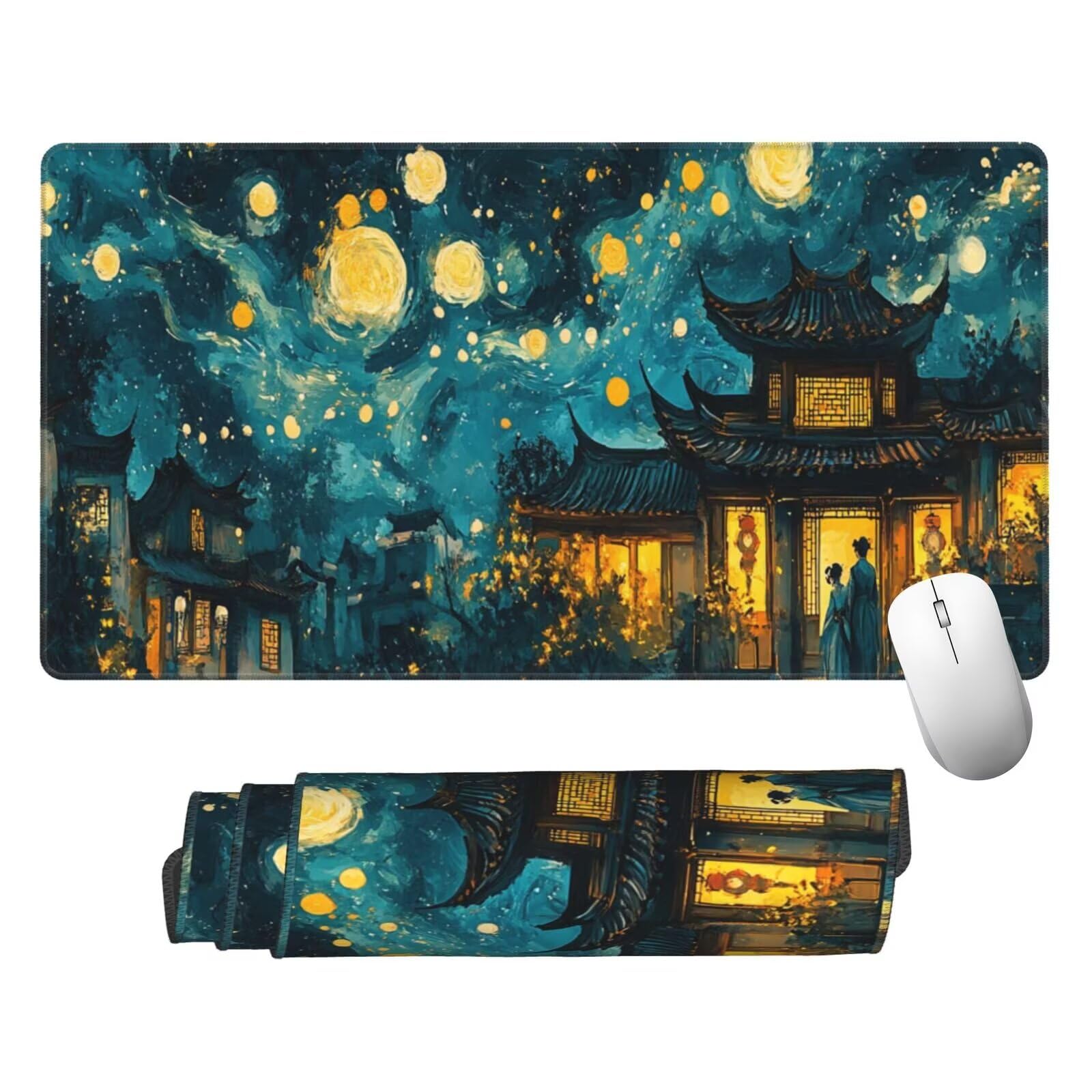 Niebieska podkładka pod mysz XXL krajobraz mata na biurko 1600 x 800 x 3 mm mata biurkowa zmywalna podkładka do gier na laptopa, z antypoślizgową gumową podstawą do gier, PC, pracowników biurowych