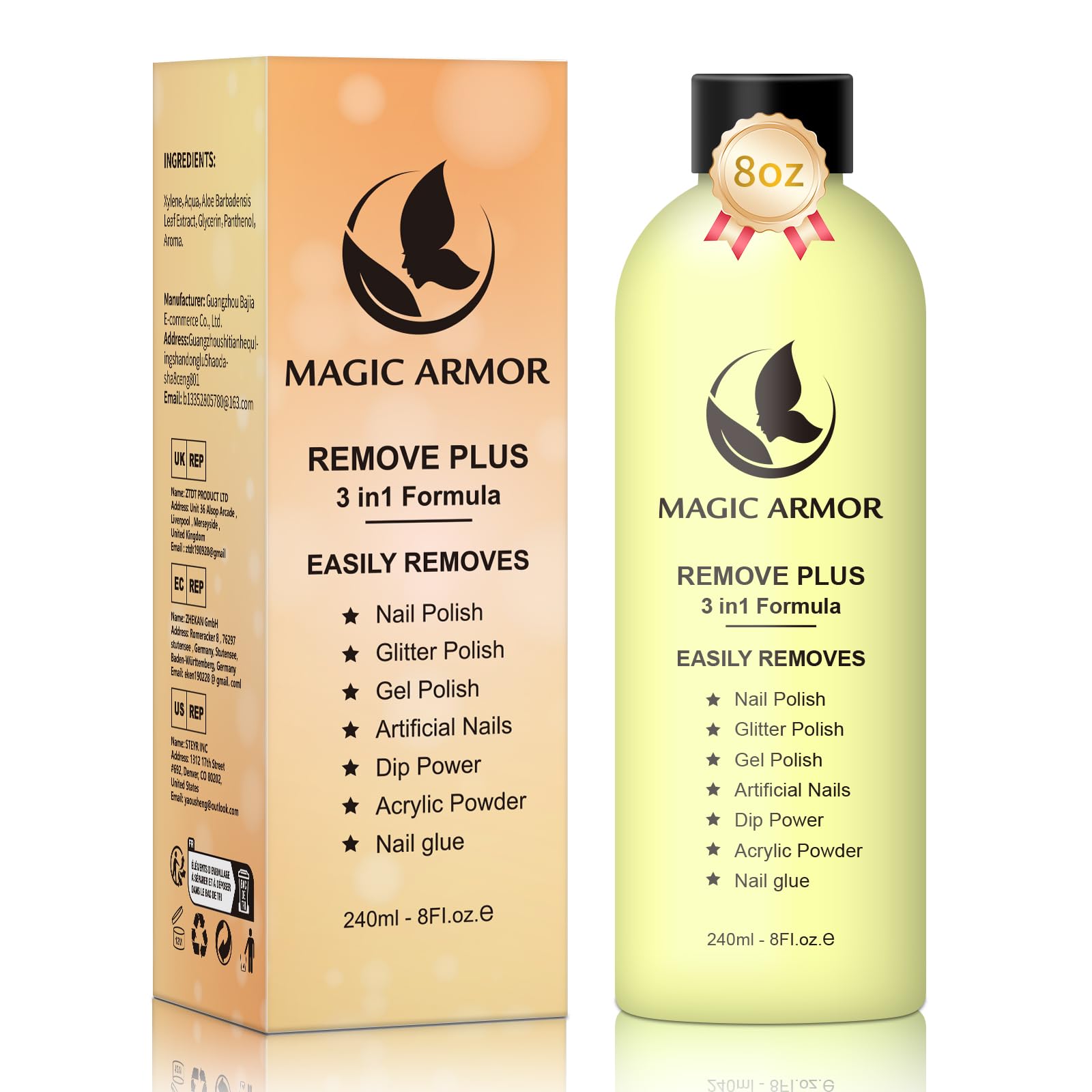 8 FL.Oz Gel Nail Polish Remover, Non Acetone Nail Polish Remover Natural Formula Soak off Gel Removal Professional Finger Nail Polish Remover for Acrylic Glue Dip Powder for Home Salon