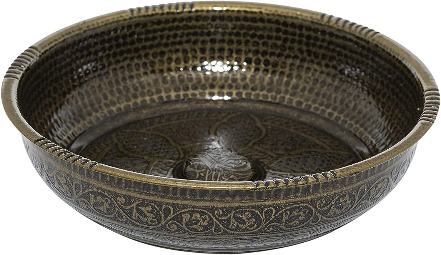 Alisveristime Traditional Turkish Bath Hammam Bowl with Authentic Motifs (440gr (15.50 oz) Made of Zinc (7.87-Inch Diameter) (Antique Green)