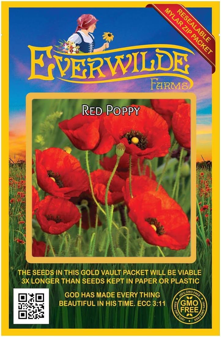 Everwilde Farms - 1 Lb Red Poppy Wildflower Seeds - Gold Vault