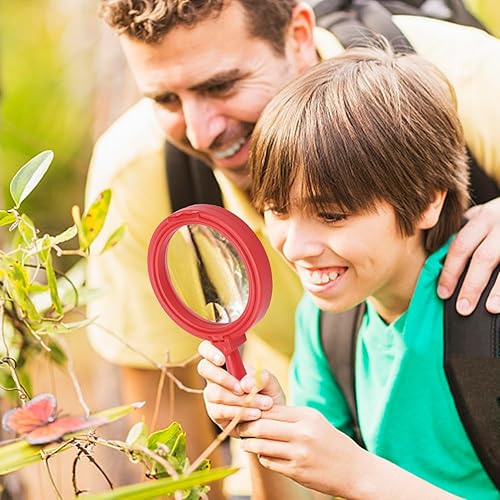 Miniatura 4 de Lupa para niños, lupa de mano jumbo con soporte, lupa de lectura para juegos de exploración para niños, lupa de aumento 5X (edades de 3 +) (rojo)