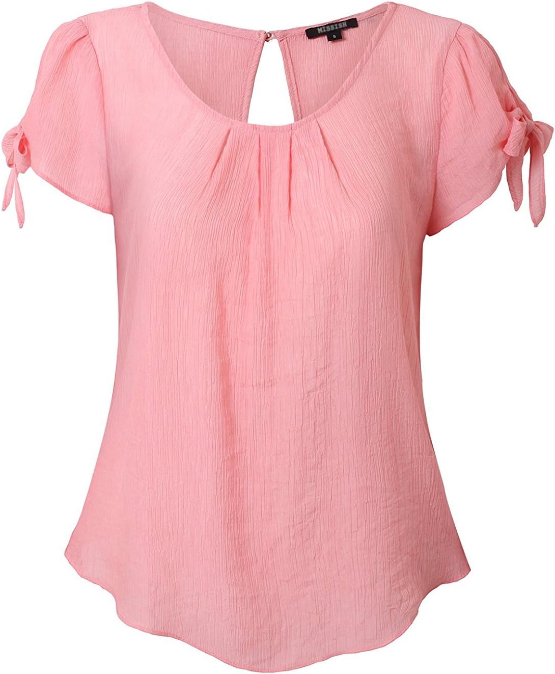 MISSISH Women's Woven Casual Ruffle Flare Short Sleeve Blouse Tops
