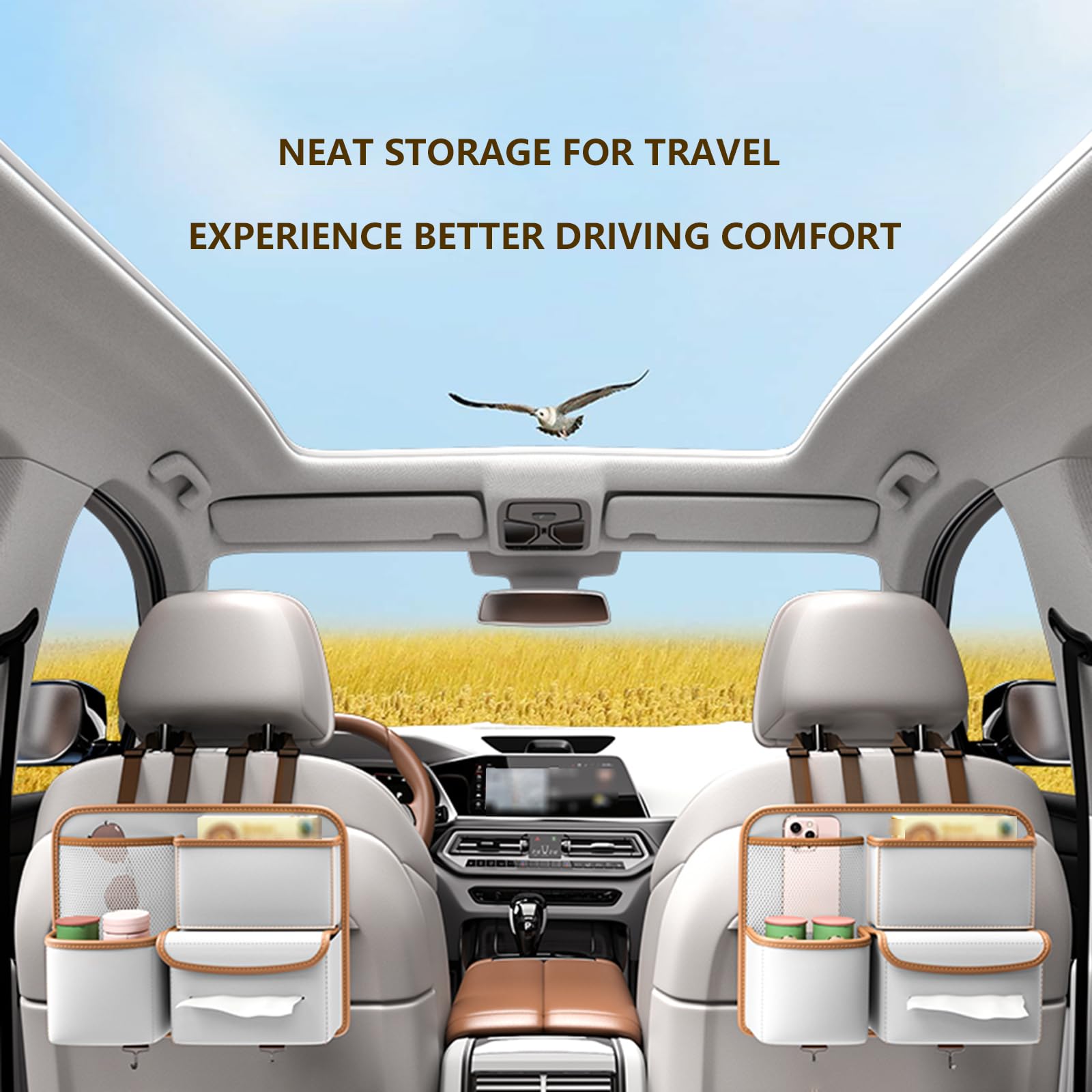 Organizador de asiento de coche, organizador de respaldo de asiento de automóvil, almacenamiento de furgoneta para mujer, accesorios de coche, organizador de asiento trasero para reposacabezas