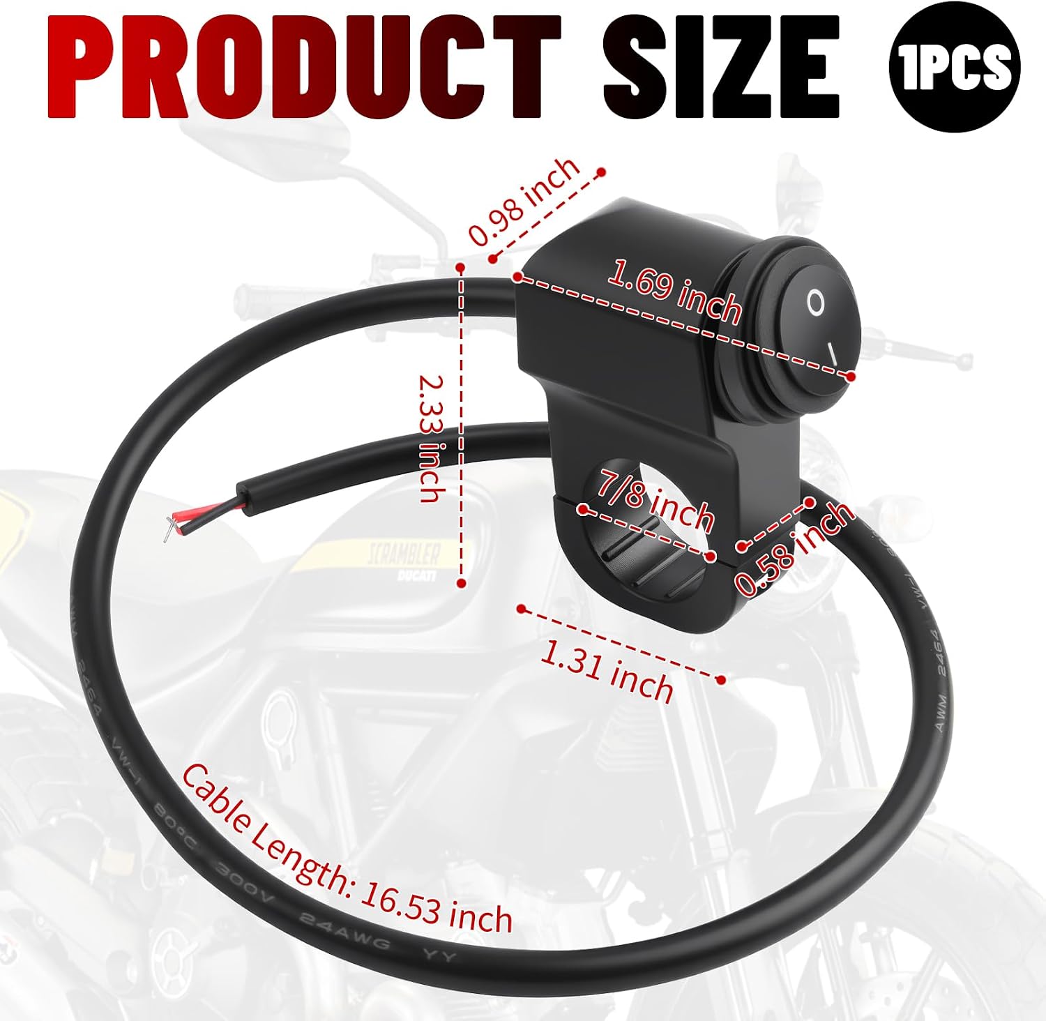 Motorcycle Handlebar Switch for 7/8" Handlebar,12V Waterproof Motorcycle Light Switch for Light Convenient Control,Universal Motorcycles Switches for Motorcycles,Dirt Bike,ATV