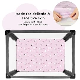 Yoofoss Pack and Play Sheets Fitted, Mini Crib Sheets 2-Pack for Pack N Play Mattress, Stretchy Playard Sheet, Soft and Breathable (Pink+Cherry)