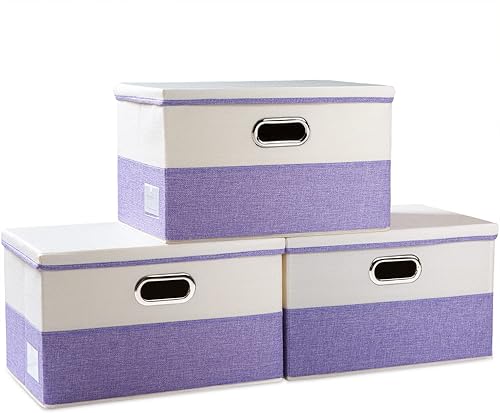Miniatura 69 de PRANDOM Cajas de almacenamiento con tapas [paquete de 3] contenedores de almacenamiento plegables de tela, canastas con cubierta para el hogar,