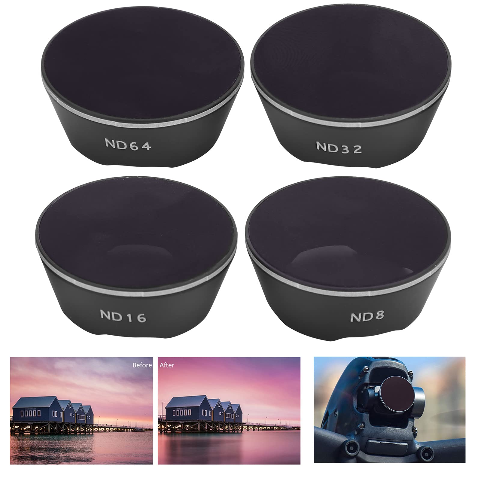 Zestaw filtrów ND do drona ze szkła optycznego ND8 ND16 ND32 ND64 filtr ochronny obiektywu do FPV Combo Drone Czarny stop aluminium 4 szt