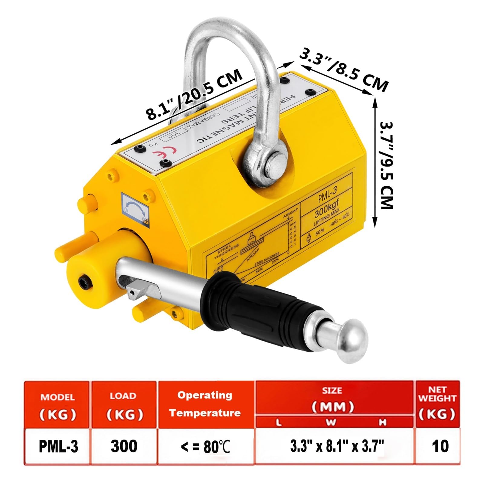 100 kg – 2000 kg Stahl-Permanent-Magnetheber, Neodym-Magnet, Kran-Hebebühne, Metallblech, Blockplatte, Magnete for Heben (Color : Yellow, Size : 300KG)