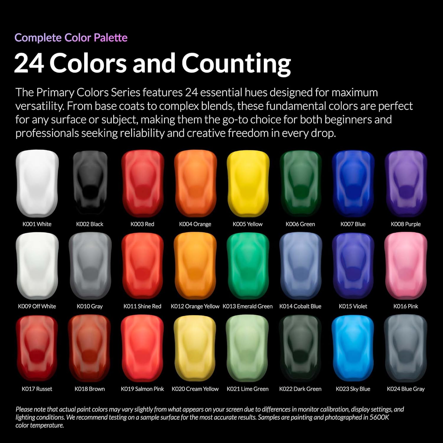Gaahleri Kaleido Primary 24-Color Set – Water-Based Acrylic Airbrush Paint Kit for Scale Models, Gundam, Mecha, Cars & Miniatures – Pre-Thinned, High Gloss, Fast-Drying, with Thinner & Cleaner