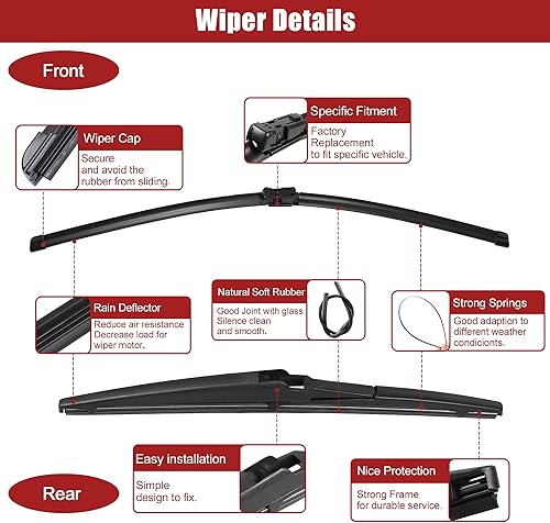 Miniatura 7 de ACROPIX Juego de 3 limpiaparabrisas delantero y trasero de 28 pulgadas, 28 pulgadas, 12 pulgadas, compatible con Ford Focus 2012-2018 con bloqueo