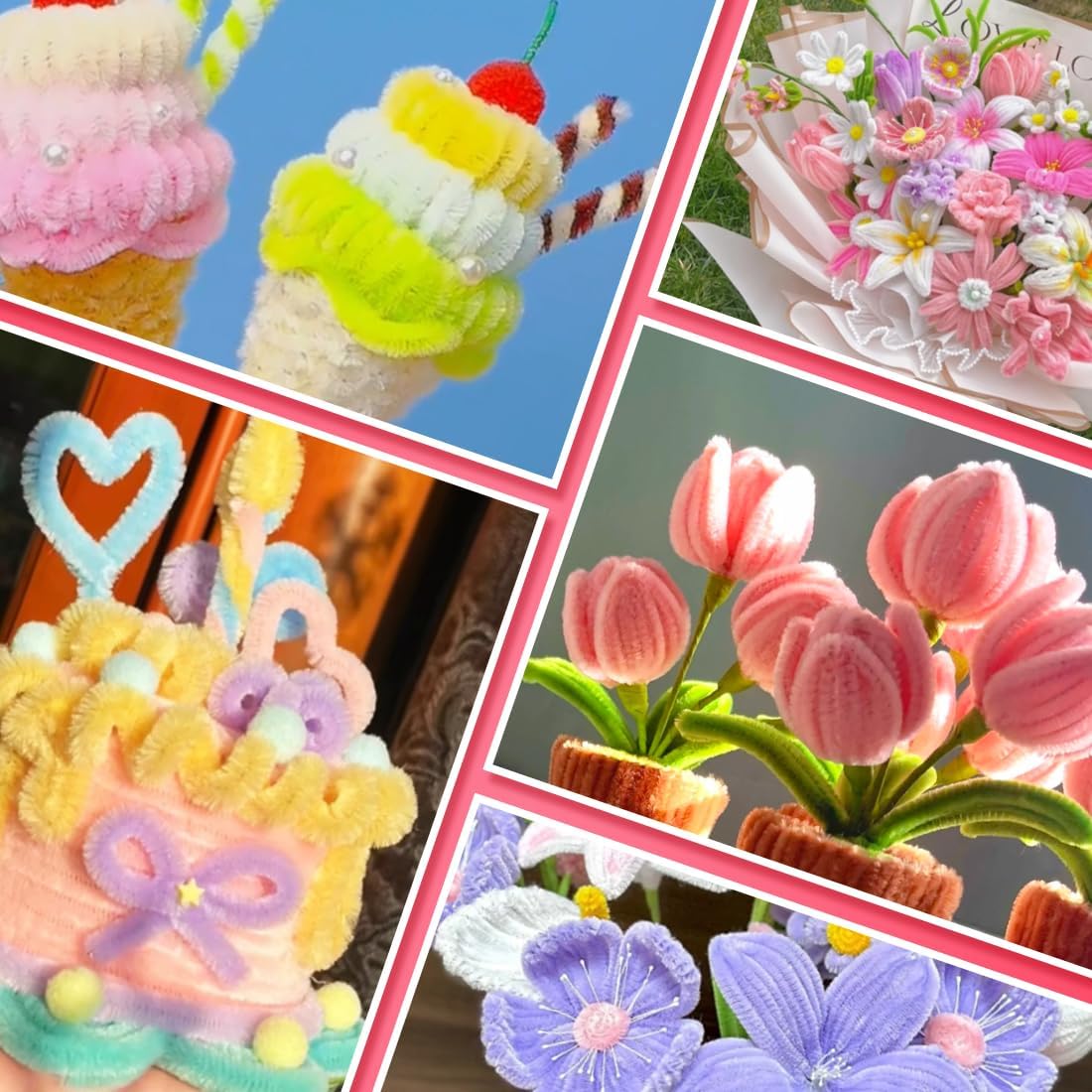 IOOLEEM Pipe Cleaners,200pcs in 7 Colors, Pastel Pipe Cleaners, Macaron Candy Colors, Chenille Stems for Art and Craft Projects, Flower DIY Decorations