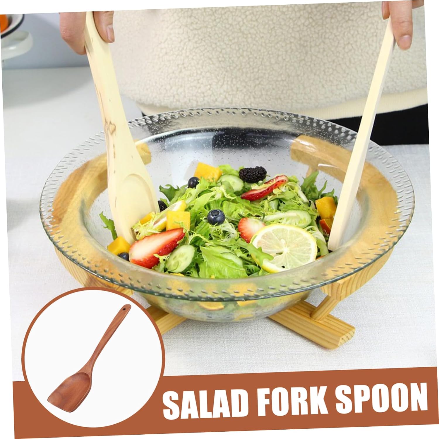Wooden Salad Spatula Long Handle, 13 Inch Kitchen Serving Utensil for Salad