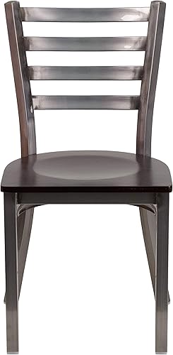 Miniatura 56 de Flash Furniture Hercules Series Silla de restaurante de metal con respaldo de escalera transparente - Asiento de vinilo negro Asiento de vinilo