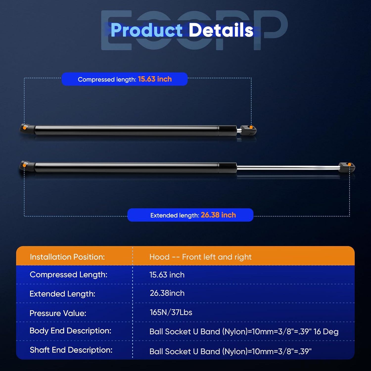 ECCPP Lift Support Front Hood Struts Gas Springs for Toyota Avalon 2013-2016,for Toyota Camry 2012-2016 Compatible with 6757 Strut Set of 2