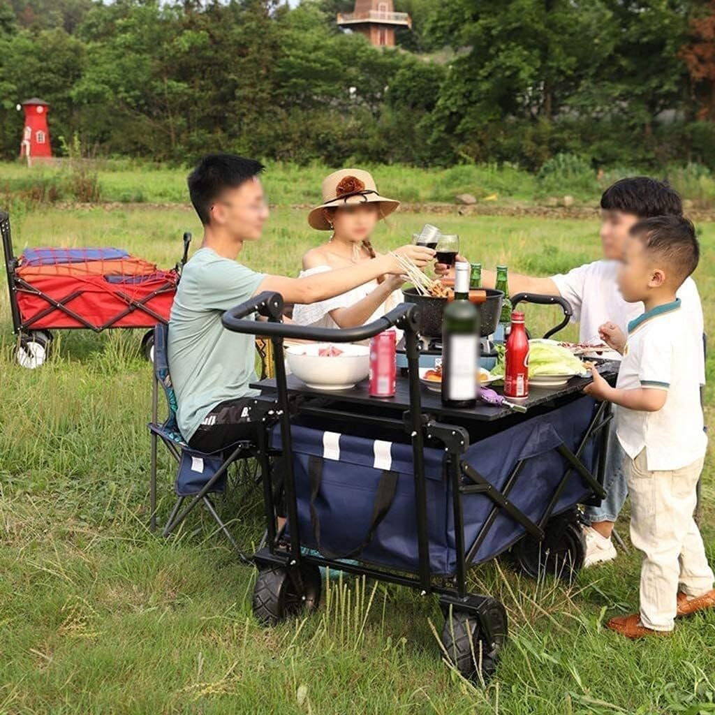 Outdoor Folding Utility Wagon with Adjustable Handle, Large Capacity Garden Cart, Portable Camping Trolley 85kg Load(Style 5)