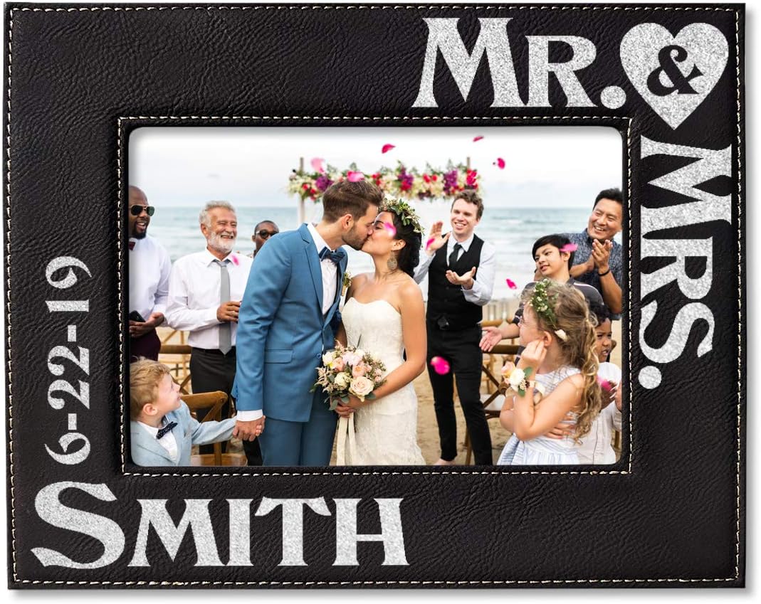 Future Mr. and Mrs. Custom Picture Frame Engraved (Silver or Gold) Newlyweds 5x7 Anniversary Bridal Shower Gift from Bridesmaids Groomsmen Wedding Favor