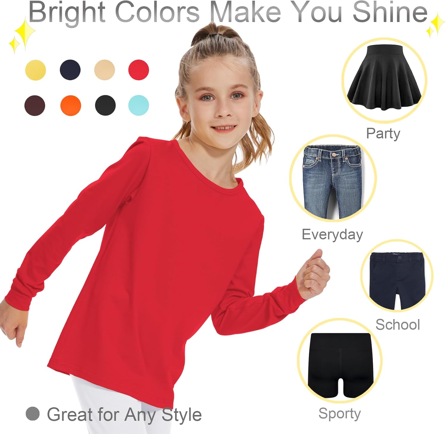 3T 4T 5T to 12 Years Girls Long Sleeve Shirts Kids Cotton T-Shirt Toddler Basic Crew Neck Top - Image 5