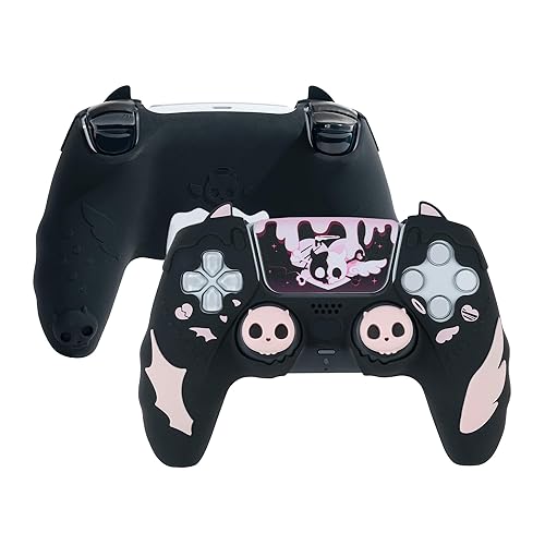 GeekShare ps5 Controller Skin Set Sweetheart Skull Design Anti-Slip Silicone Cover for ps5 Wireless Controller with 2 Thumb Grips & 2 Stickers (Black)