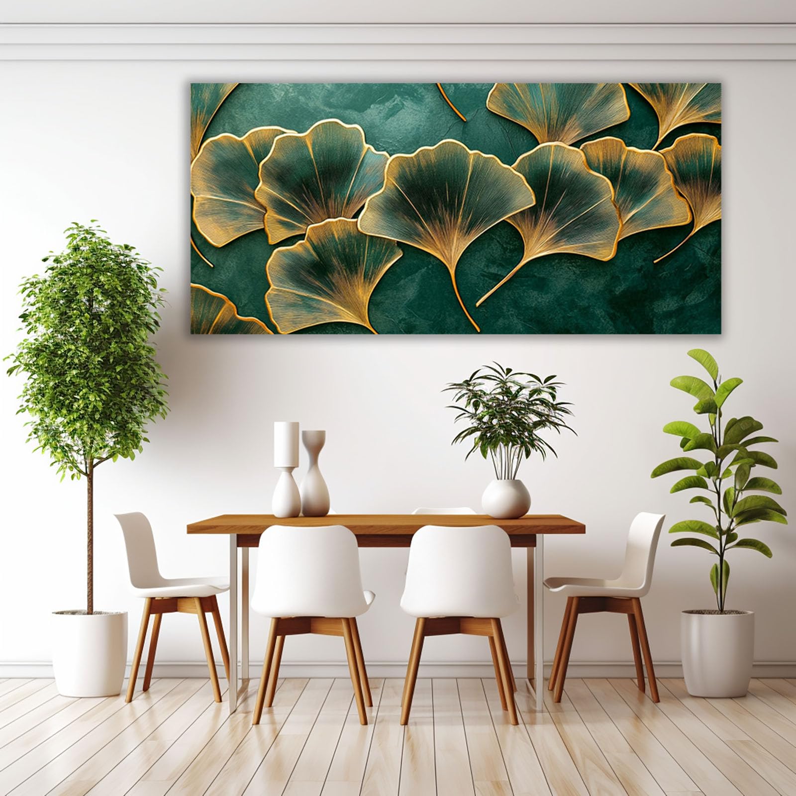 AMXBZC Nowoczesne obrazy Vintage kwiatowy dzieła sztuki na płótnie natura, zielona roślina liście plakat ścienny do salonu sypialni (zielony-70x140cm bez ramki