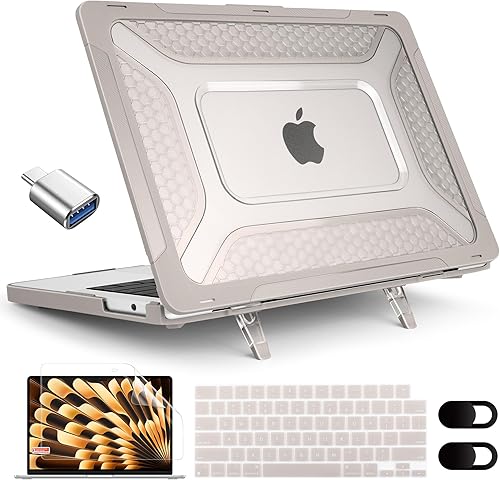 Miniatura 7 de MEEgoodo Funda para MacBook Air de 15 pulgadas 2023 A2941 M2 Chip, funda protectora resistente para laptop con parachoques de TPU y soporte
